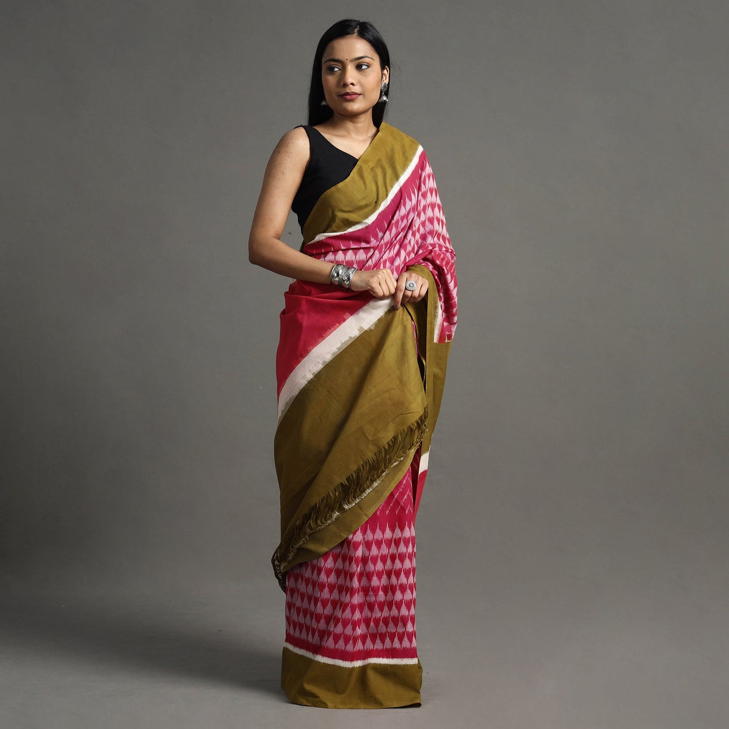 Buy Pink Pochampally Ikat Weave Handloom Cotton Saree Online