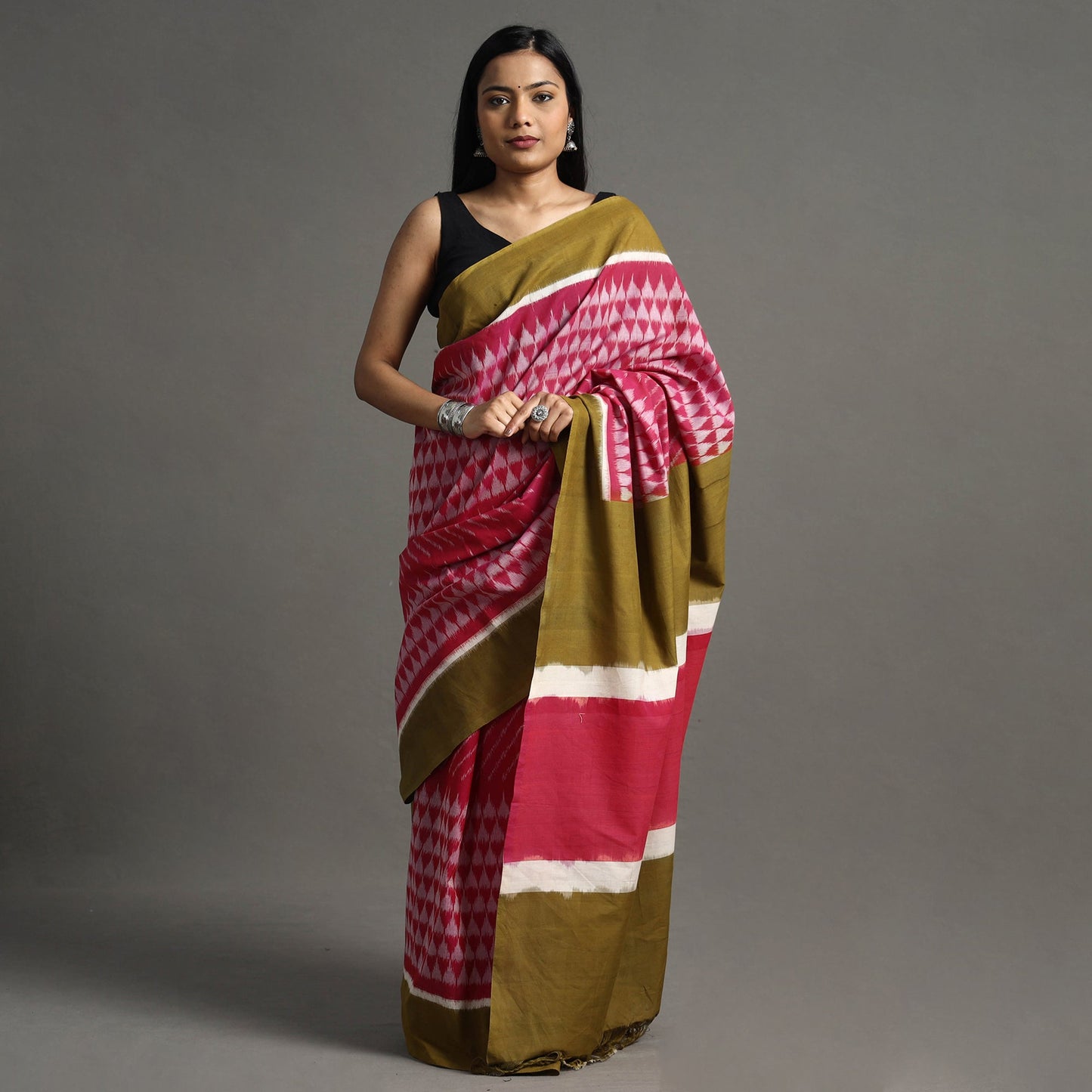 Buy Pink Pochampally Ikat Weave Handloom Cotton Saree Online
