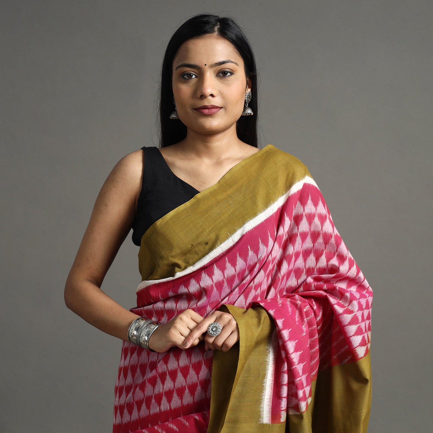 Buy Pink Pochampally Ikat Weave Handloom Cotton Saree Online