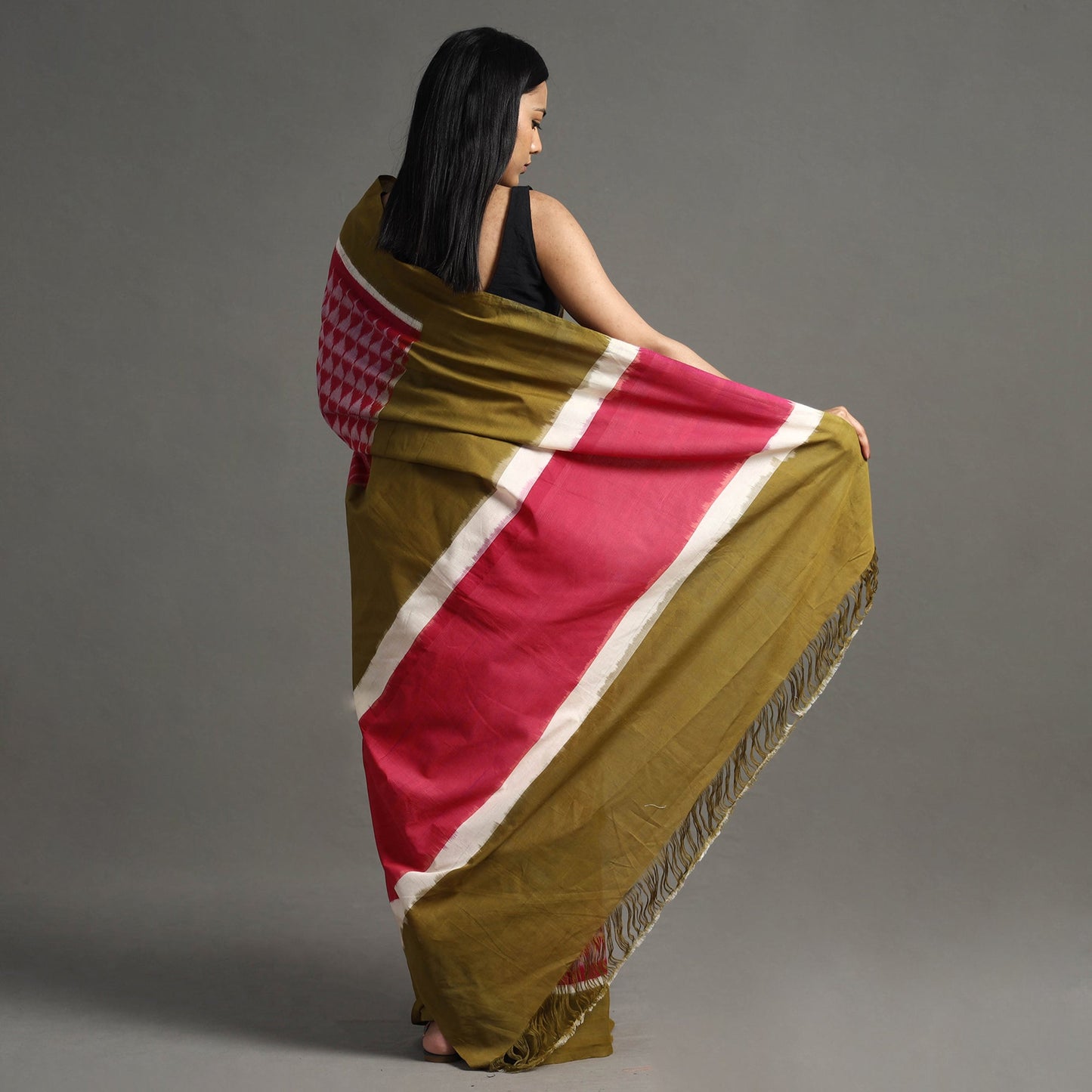 Buy Pink Pochampally Ikat Weave Handloom Cotton Saree Online