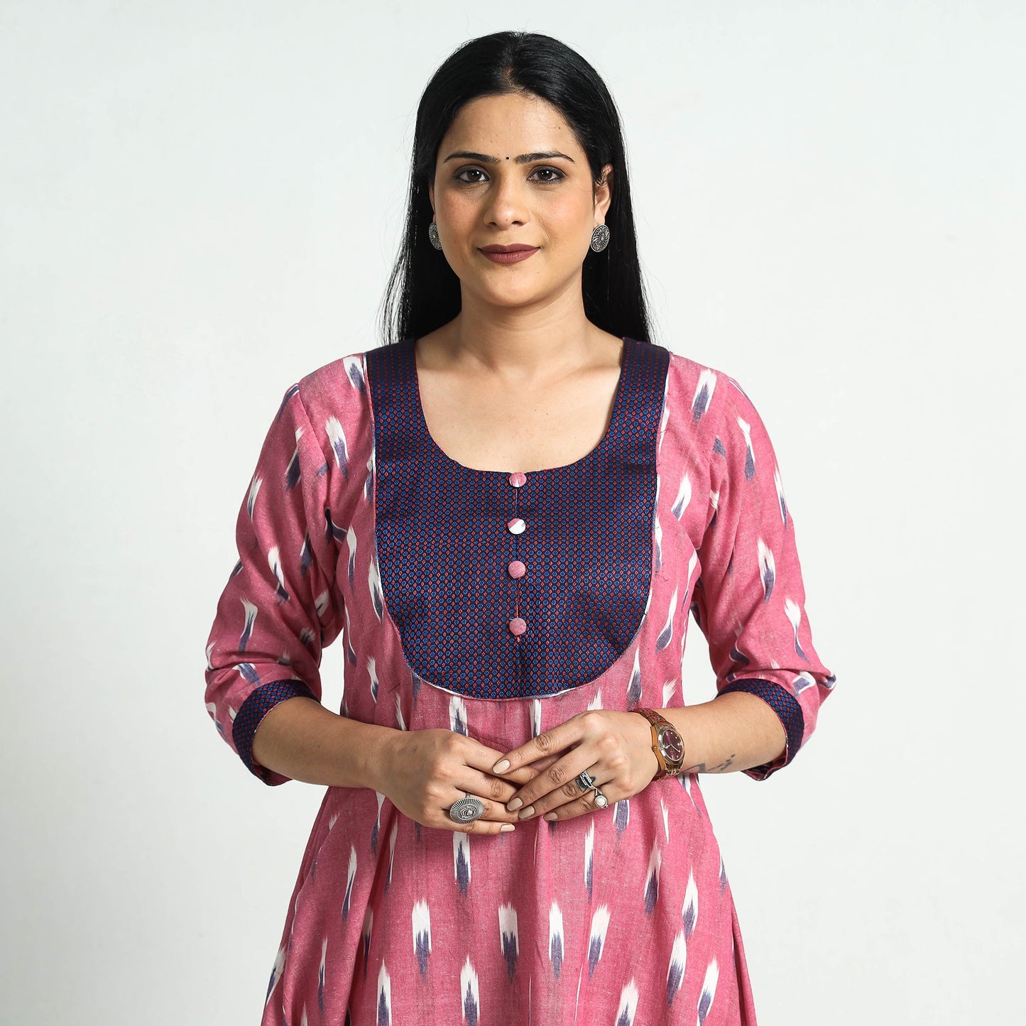  Pochampally Ikat Weave Khun Patchwork Cotton A-Line Kurta 