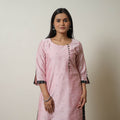 Pink - polka zari butta spun dupion silk straight plain