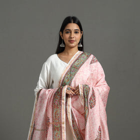 Buy Pink Block Printed Chanderi Silk Sanganeri Dupatta