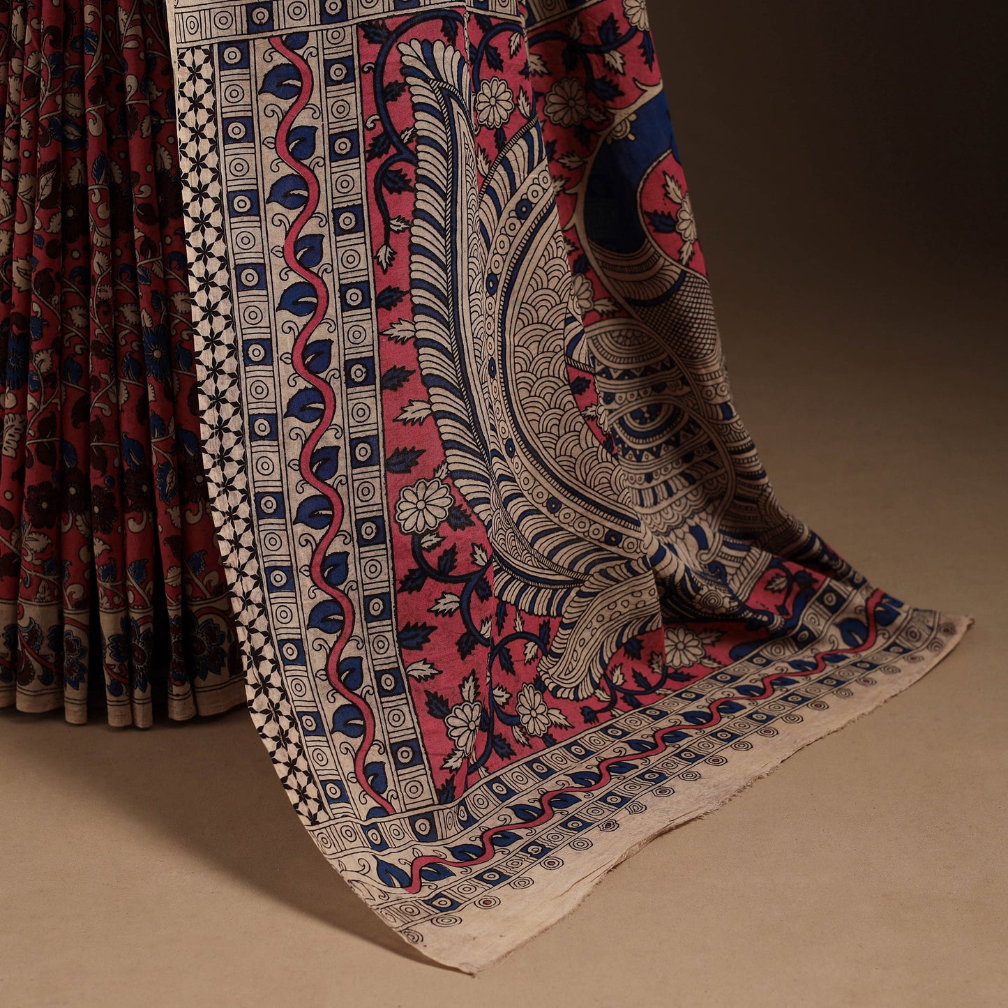 Pink - printed cotton kalamkari saree 04 - handcrafted