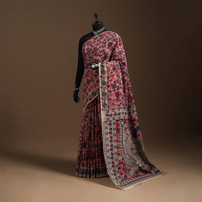 Pink - printed cotton kalamkari saree 04 - handcrafted