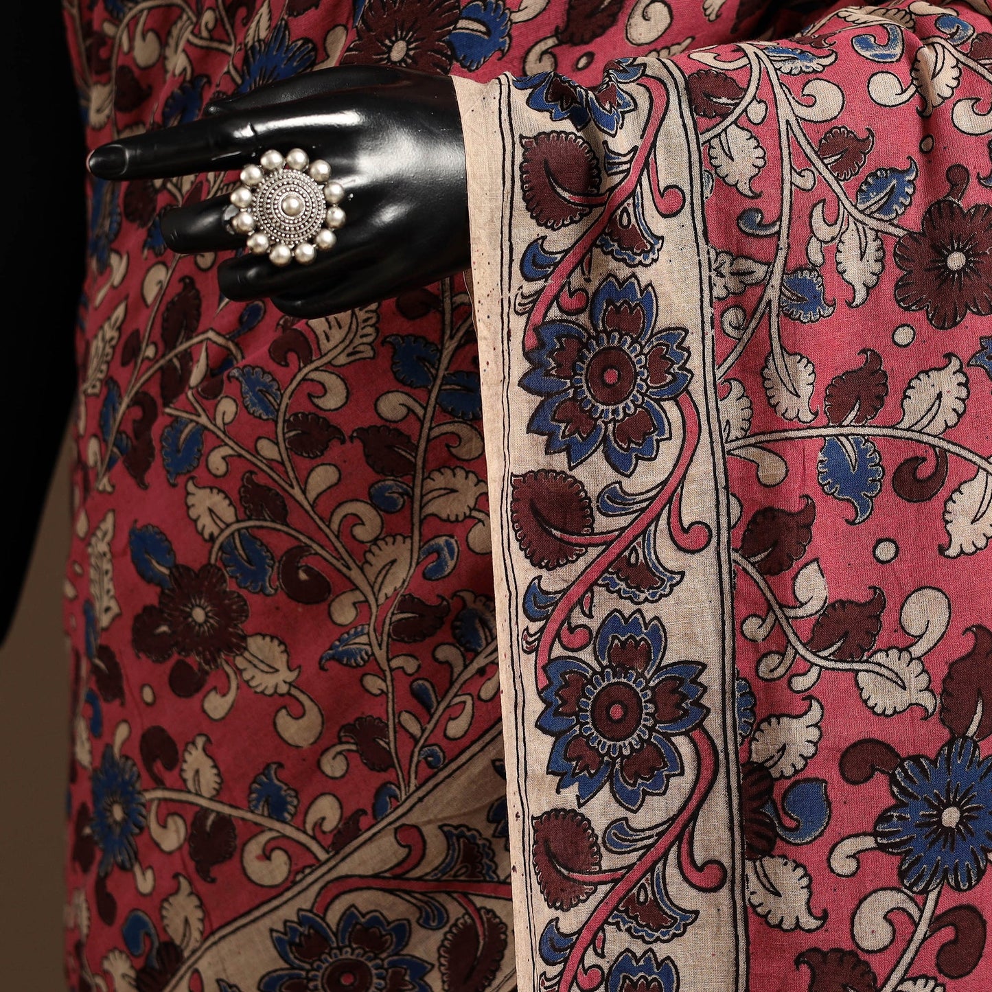 Pink - printed cotton kalamkari saree 04 - handcrafted