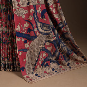 Pink - printed cotton kalamkari saree 05 - handcrafted