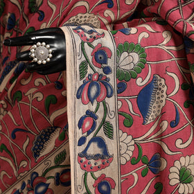Pink - printed cotton kalamkari saree 05 - handcrafted