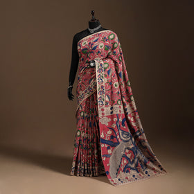Pink - printed cotton kalamkari saree 05 - handcrafted