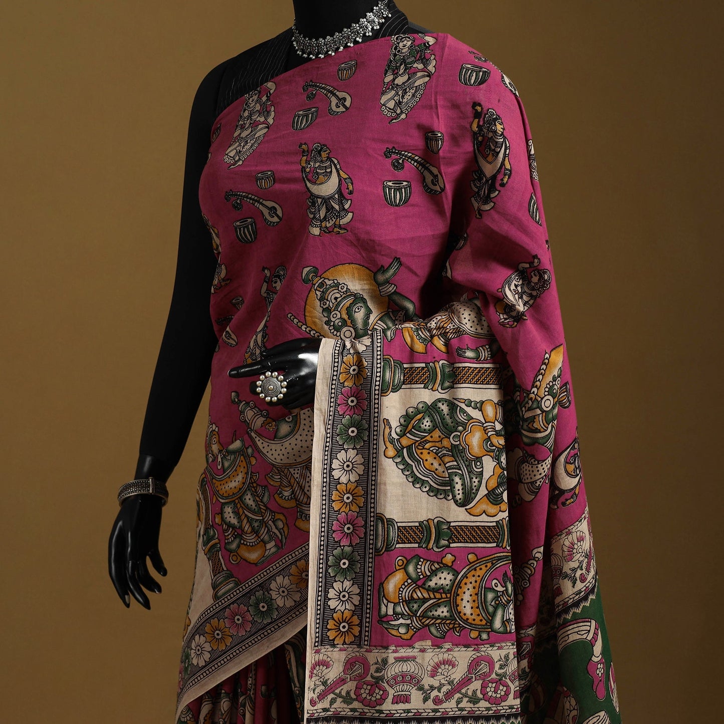 Printed cotton kalamkari saree 11 - handcrafted