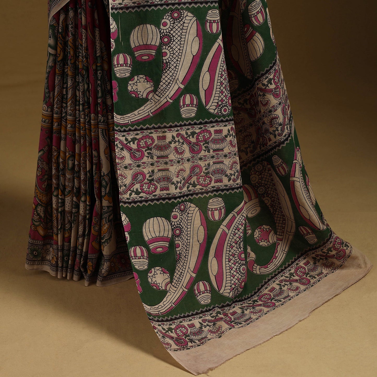 Printed cotton kalamkari saree 11 - handcrafted
