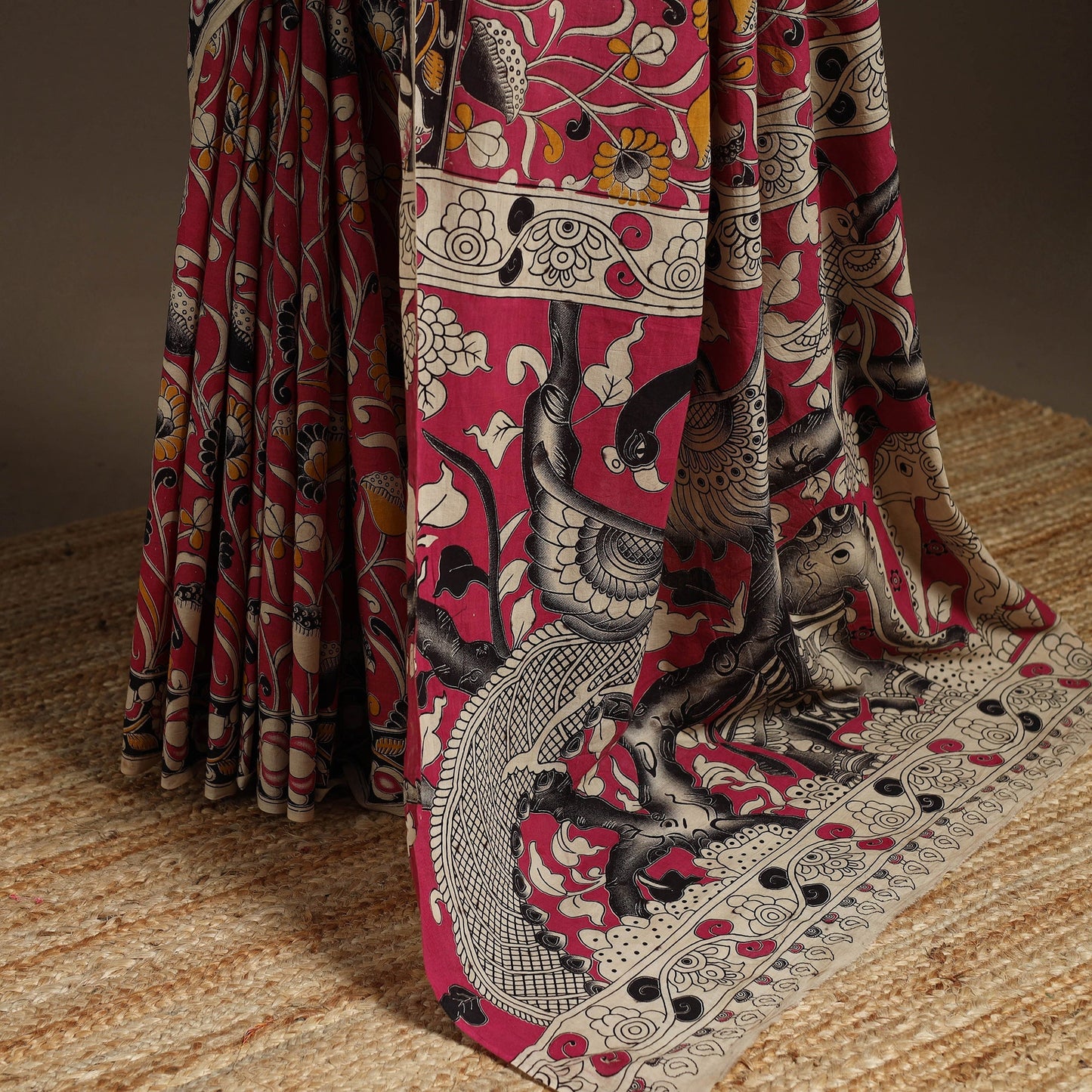 Printed cotton kalamkari saree 14 - handcrafted