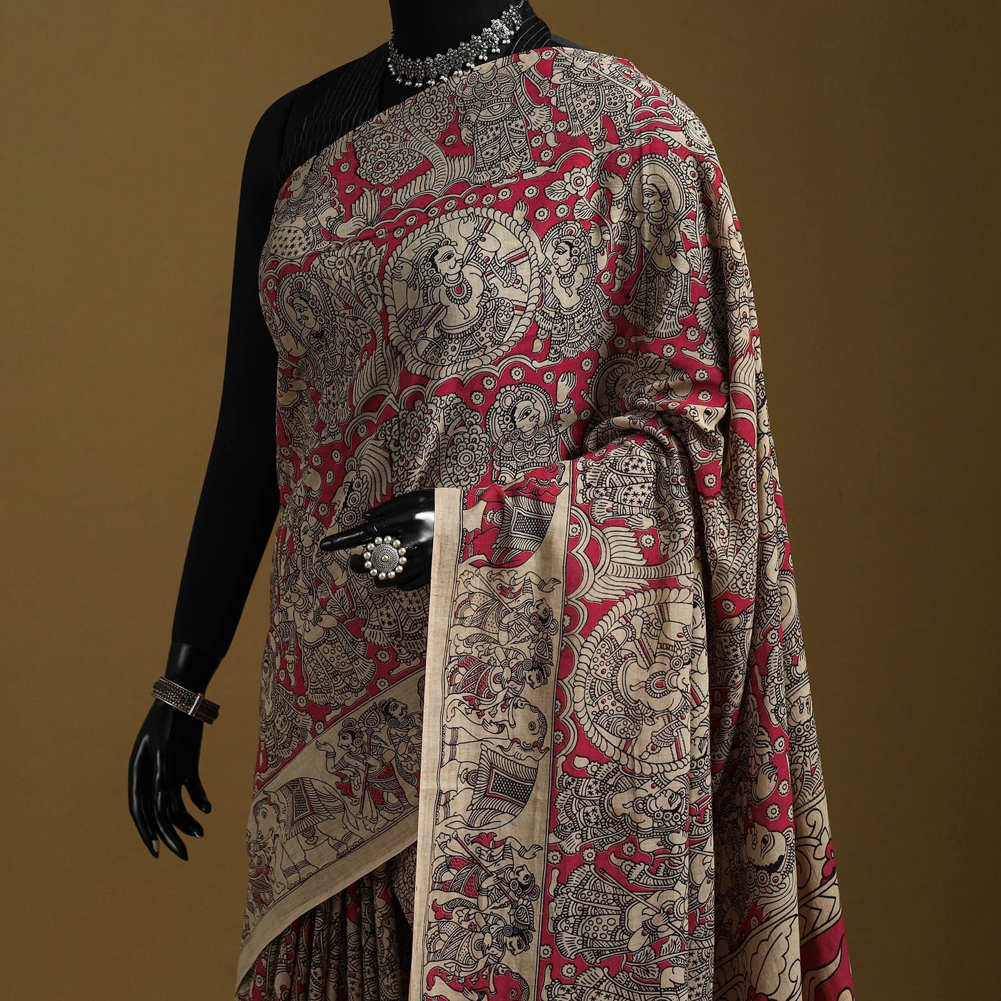Printed cotton kalamkari saree 16 - handcrafted