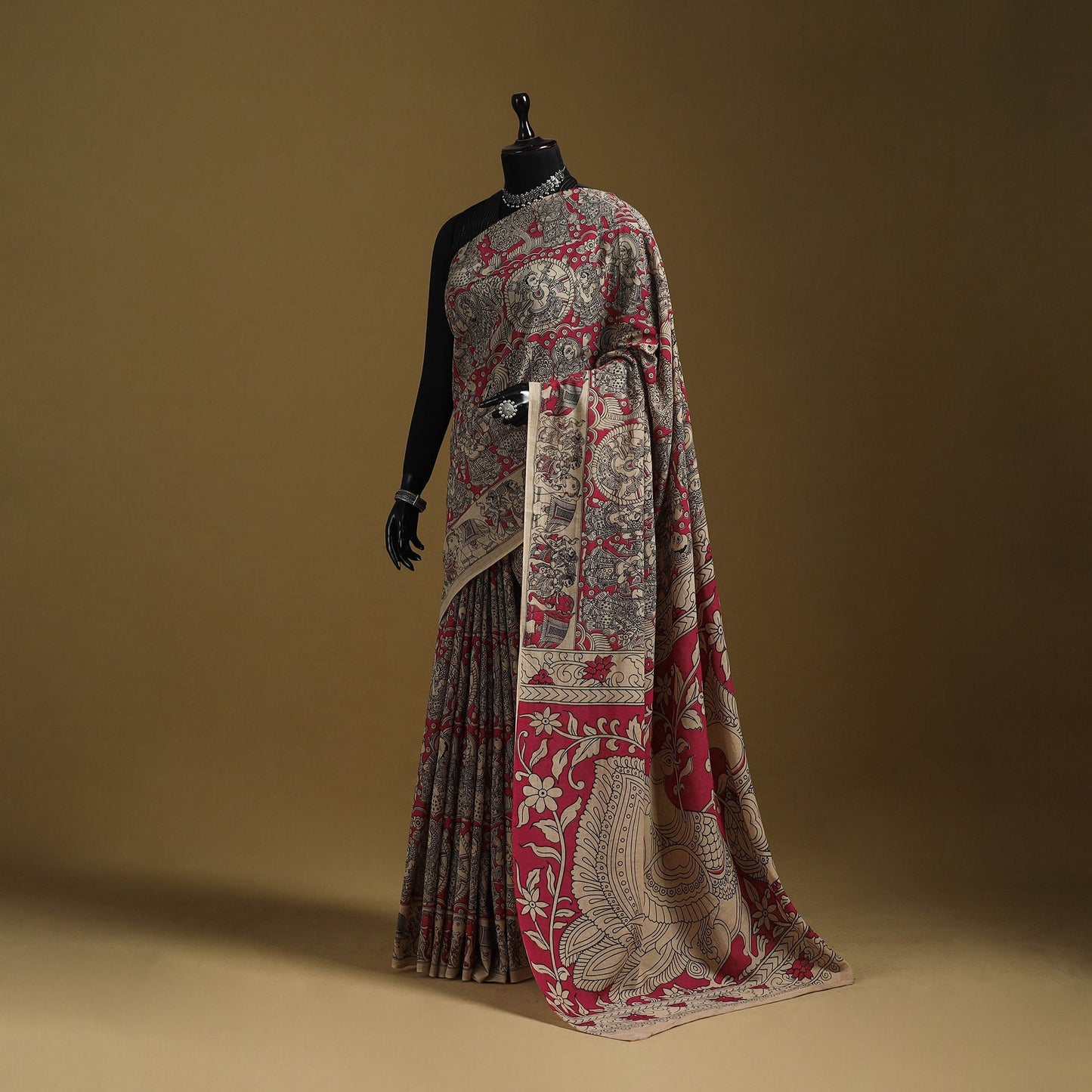 Printed cotton kalamkari saree 16 - handcrafted