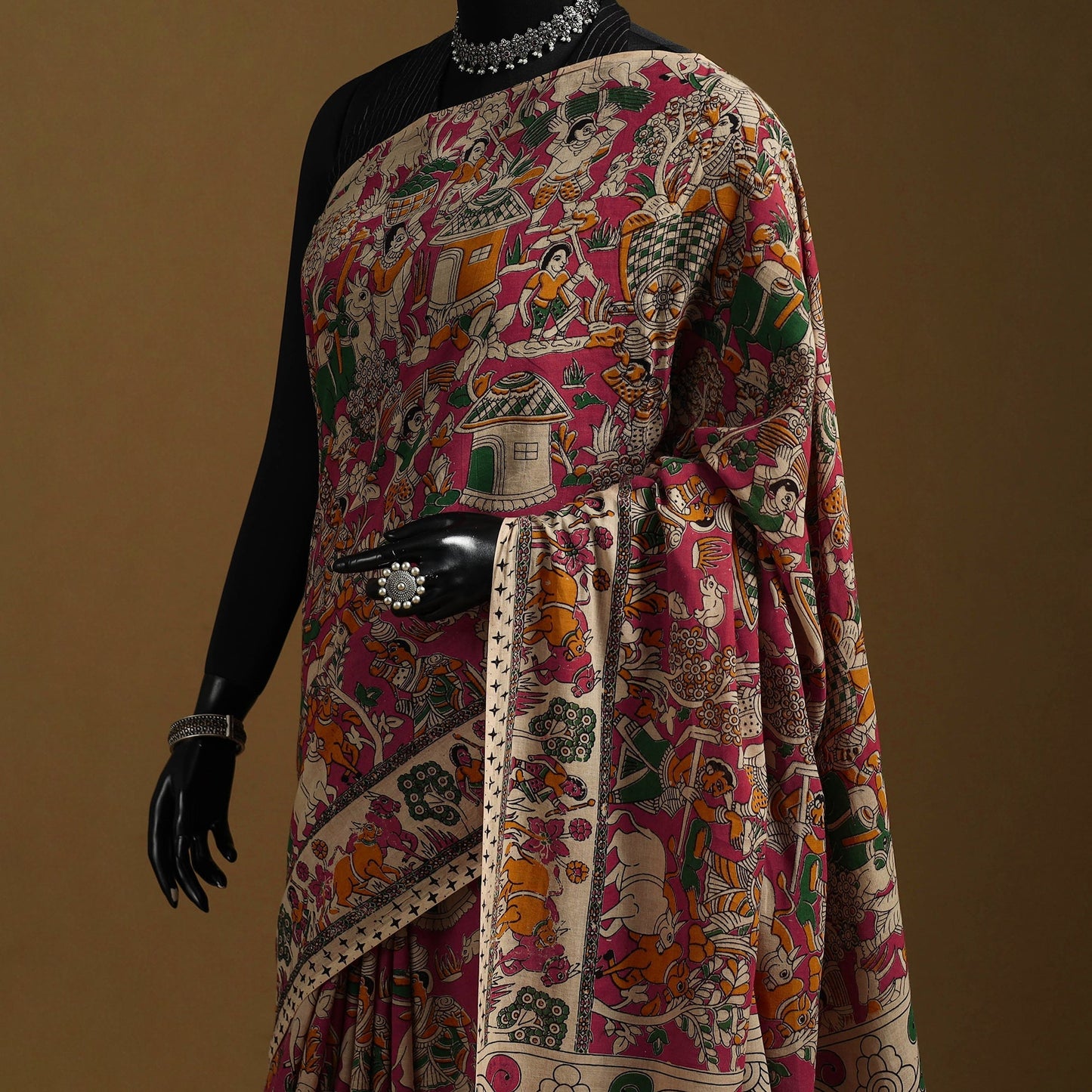 Printed cotton kalamkari saree 28 - handcrafted