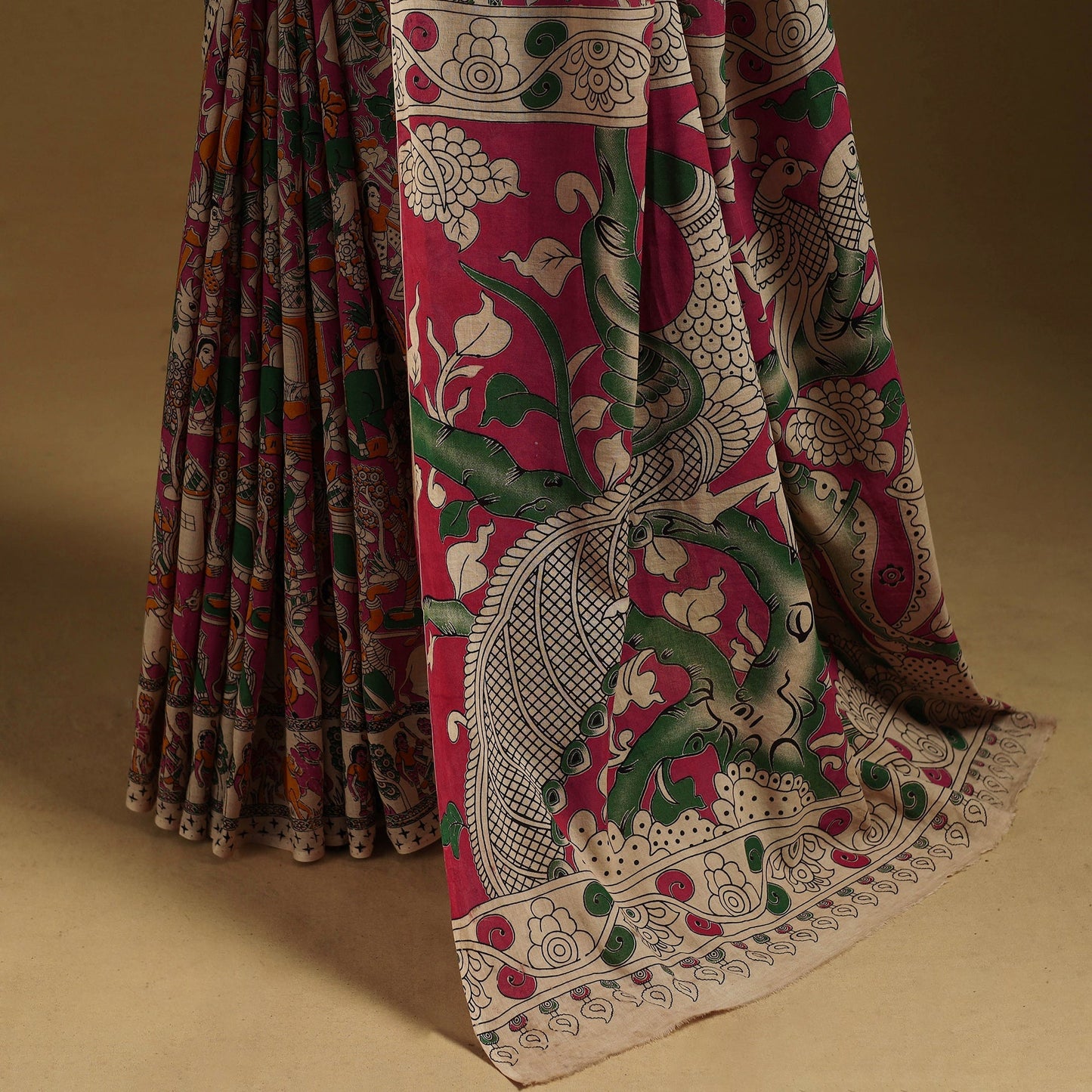 Printed cotton kalamkari saree 28 - handcrafted