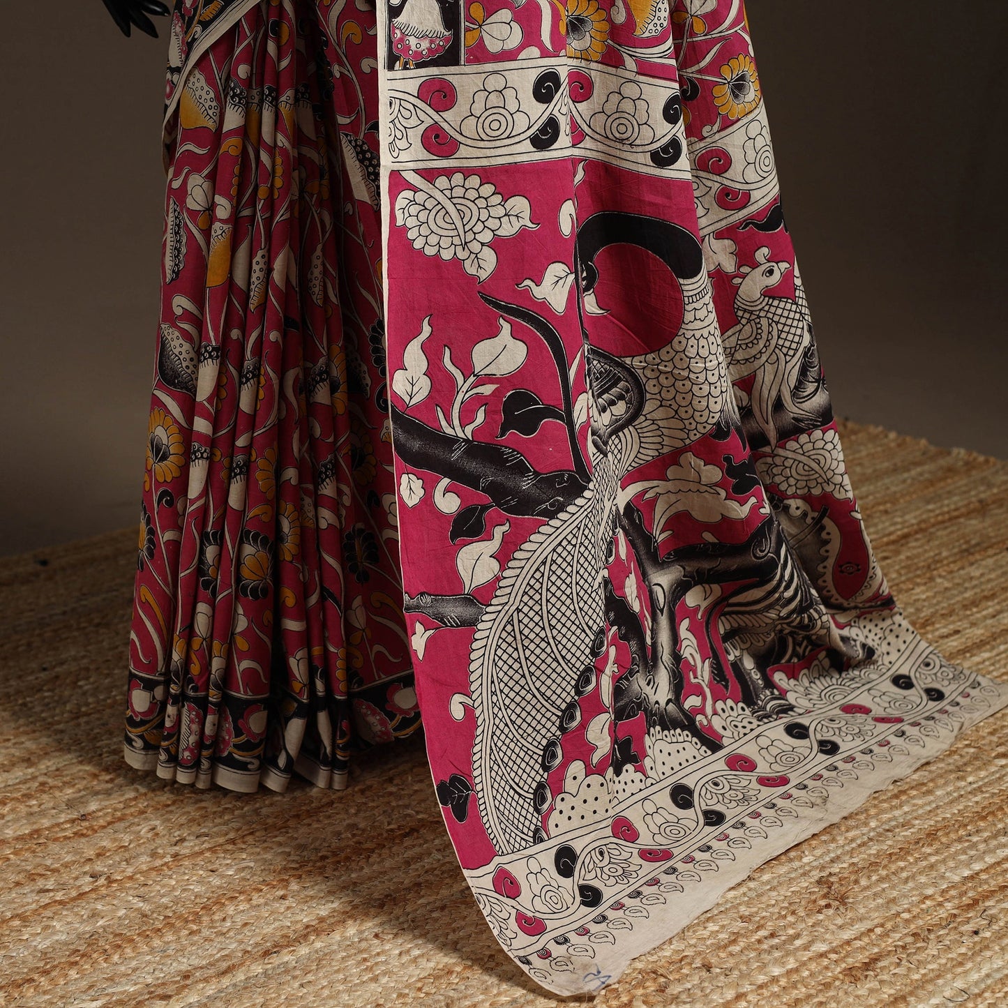 Printed cotton kalamkari saree 37 - handcrafted