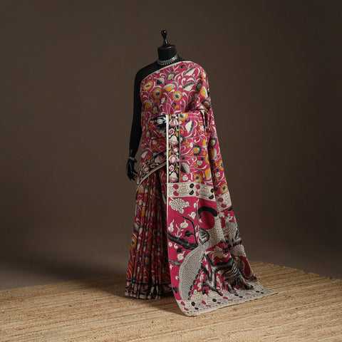 Printed cotton kalamkari saree 37 - handcrafted