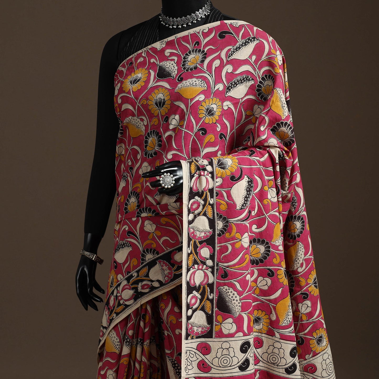 Printed cotton kalamkari saree 37 - handcrafted