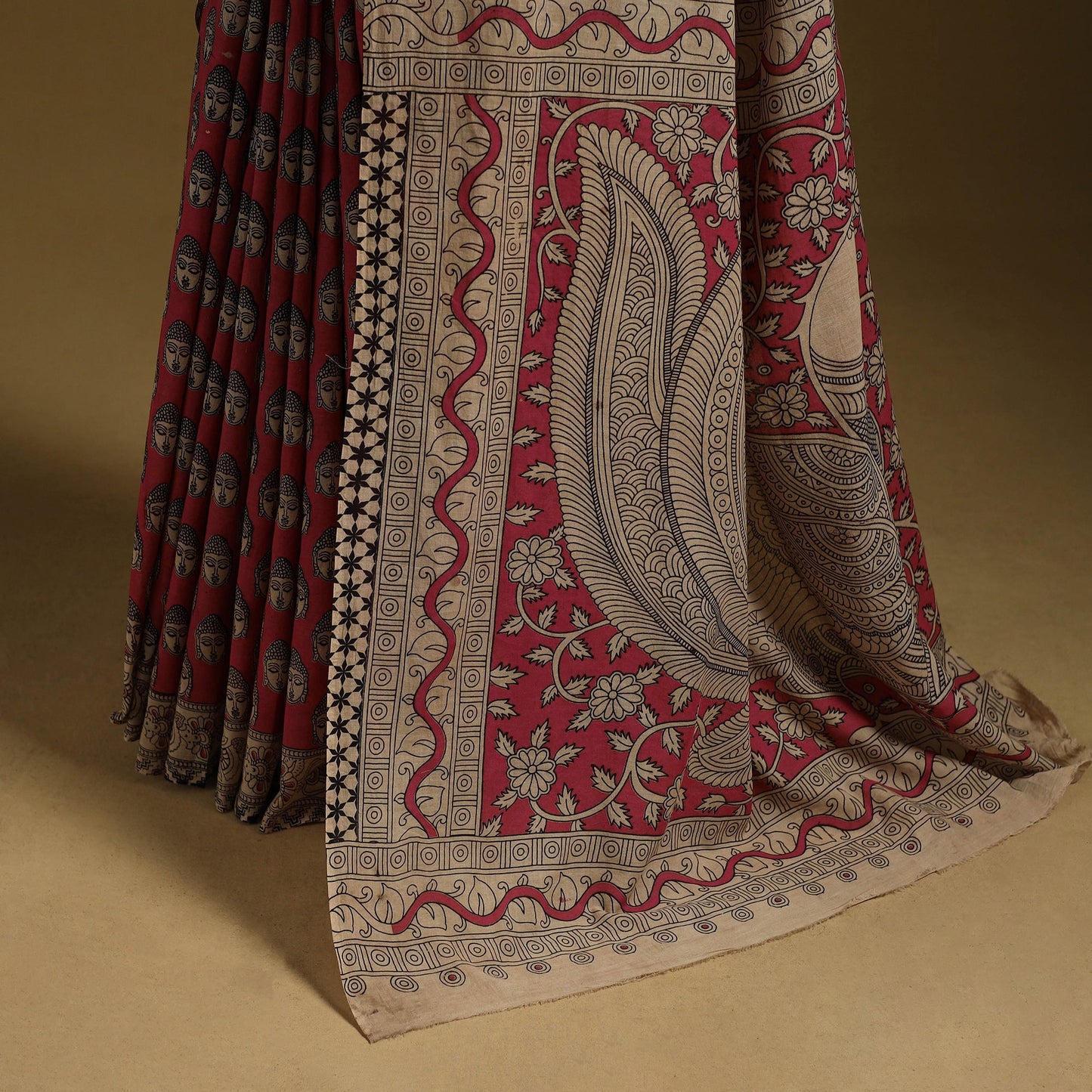 Printed cotton kalamkari saree 41 - handcrafted