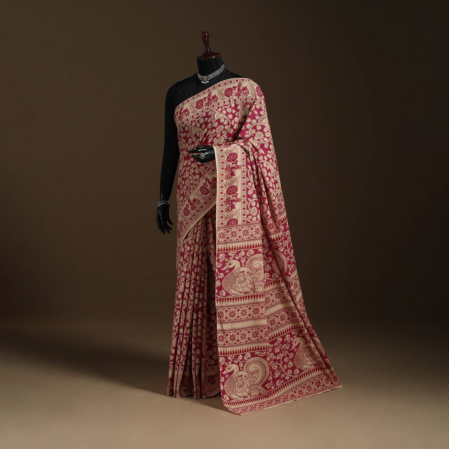 Pink - printed cotton nellore kalamkari saree 08