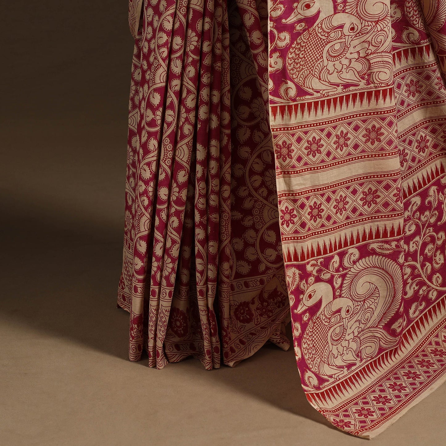 Pink - printed cotton nellore kalamkari saree 08