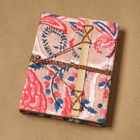 Printed fabric cover handmade paper notebook with thread