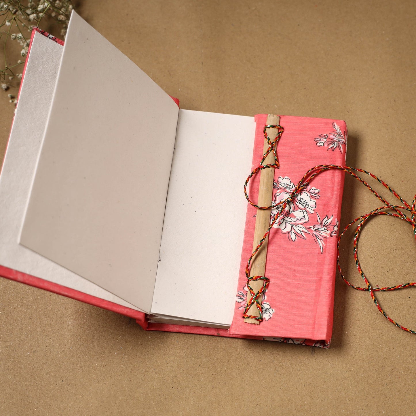 Printed fabric cover handmade paper notebook with thread
