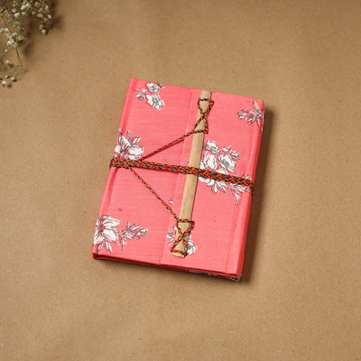 Printed fabric cover handmade paper notebook with thread
