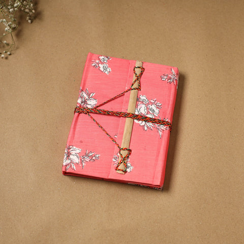 Printed fabric cover handmade paper notebook with thread