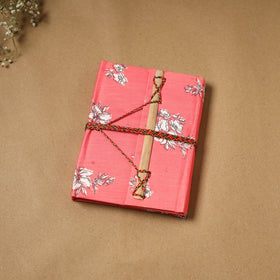 Printed fabric cover handmade paper notebook with thread