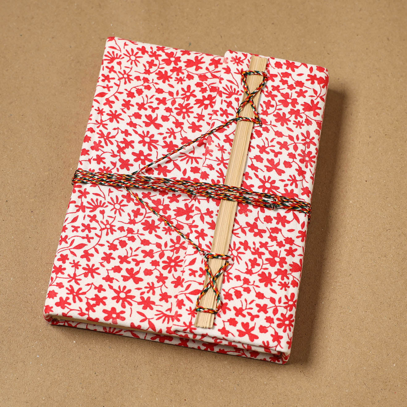 Printed fabric cover handmade paper notebook with thread