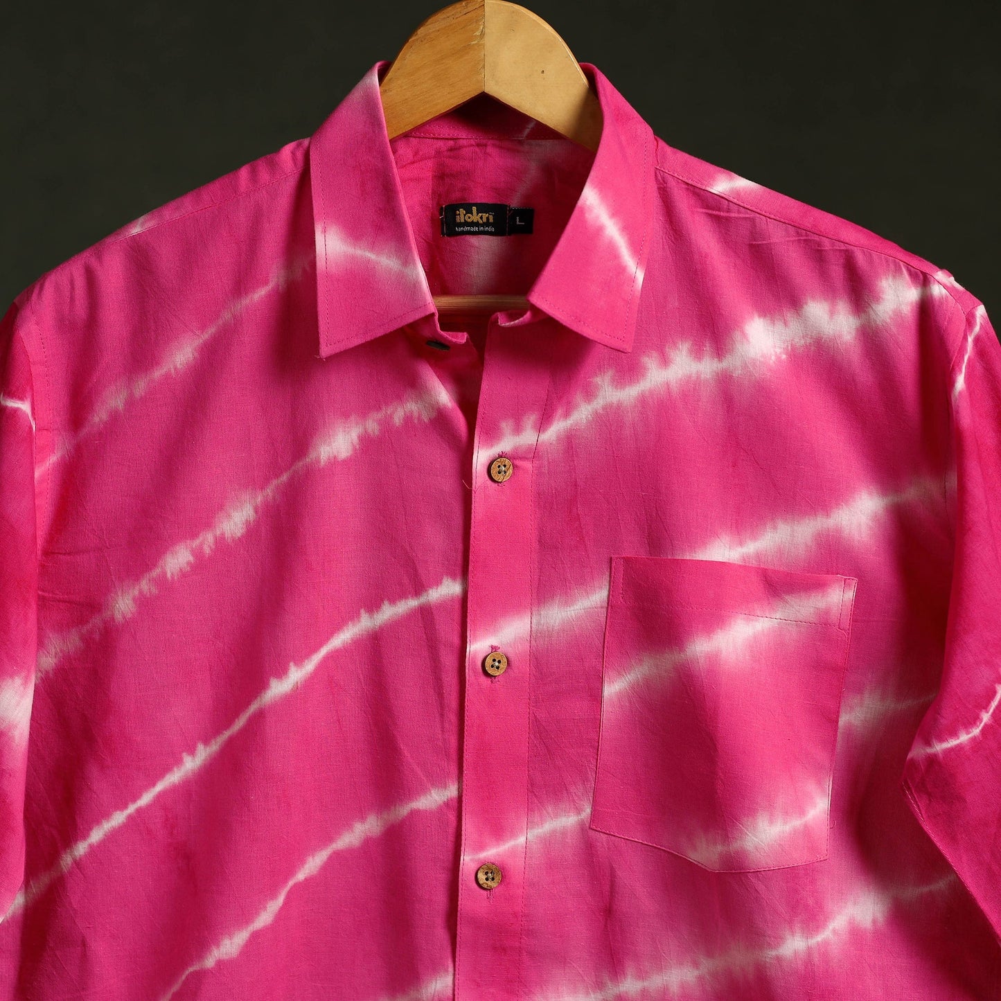 Hot pink - pure cotton full sleeve tie-dye men shibori