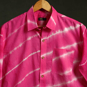 Hot pink - pure cotton full sleeve tie-dye men shibori