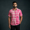 Pink - pure cotton half sleeve tie-dye men shibori shirt 32