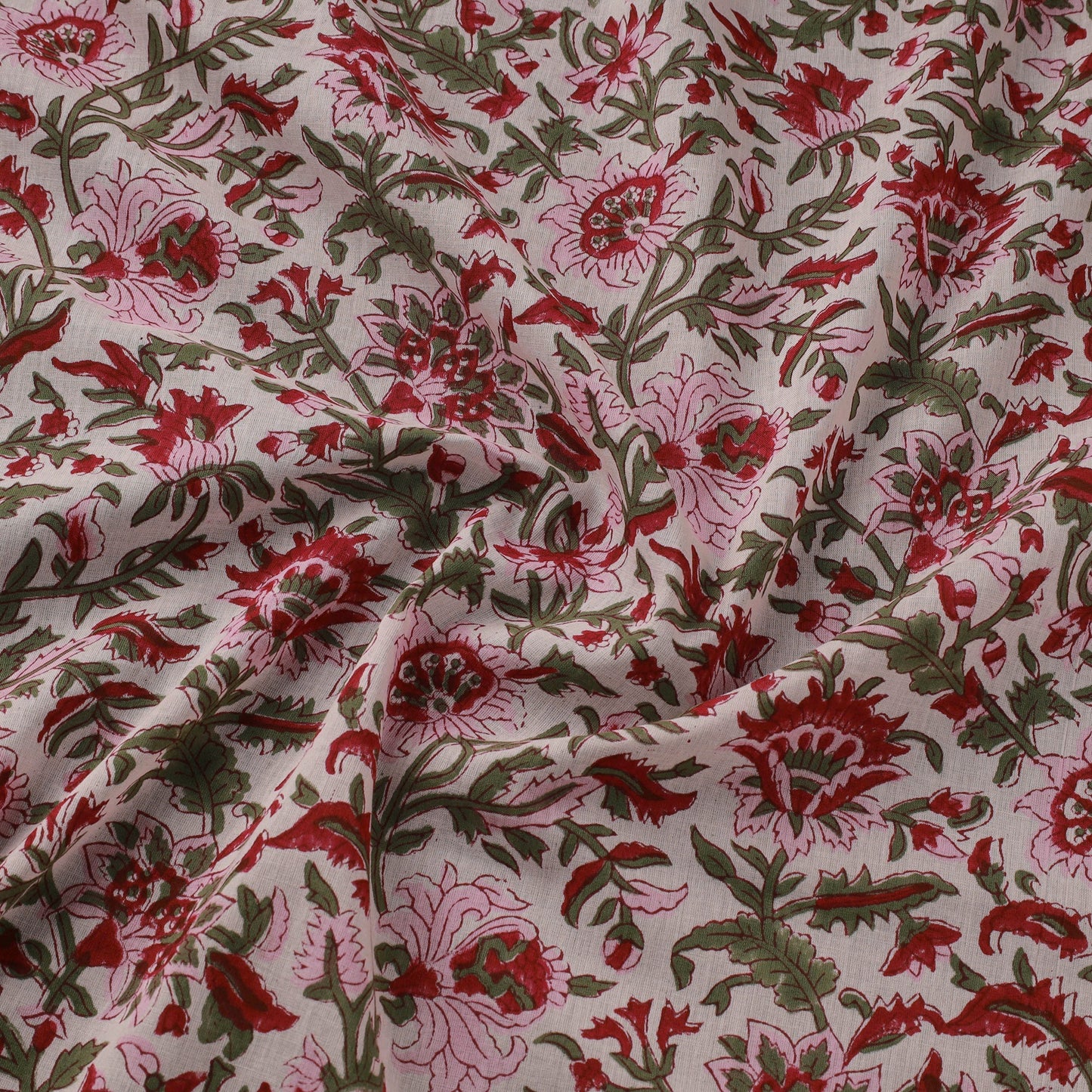 Pink - Pure Mul Cotton Hand Block Sanganeri Print Fabric 22