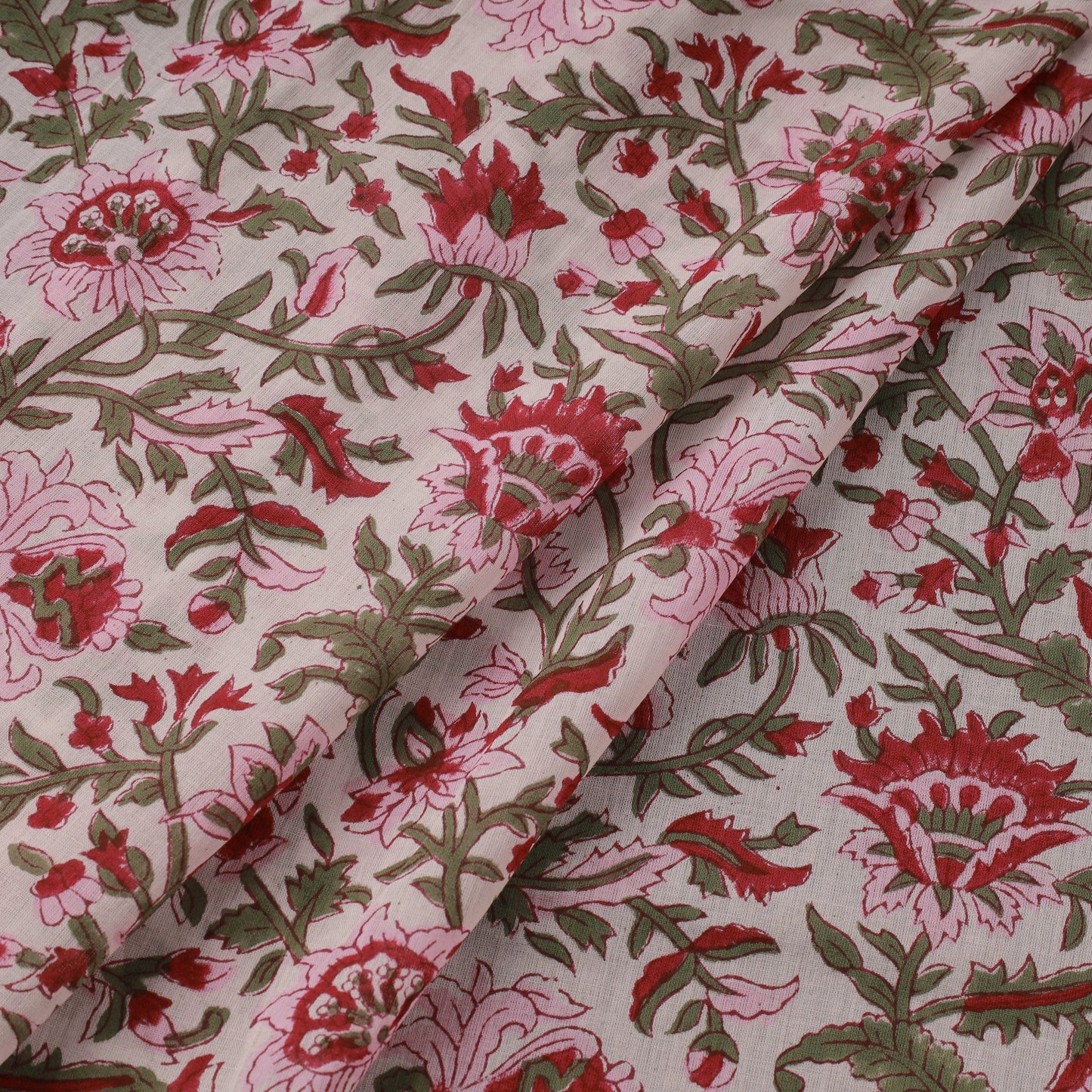 Pink - Pure Mul Cotton Hand Block Sanganeri Print Fabric 22