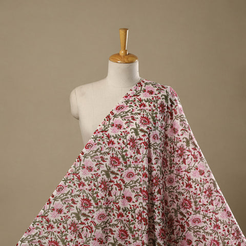 Pink - Pure Mul Cotton Hand Block Sanganeri Print Fabric 22