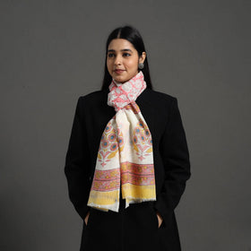 Pink - pure wool sanganeri stole 15 - handcrafted