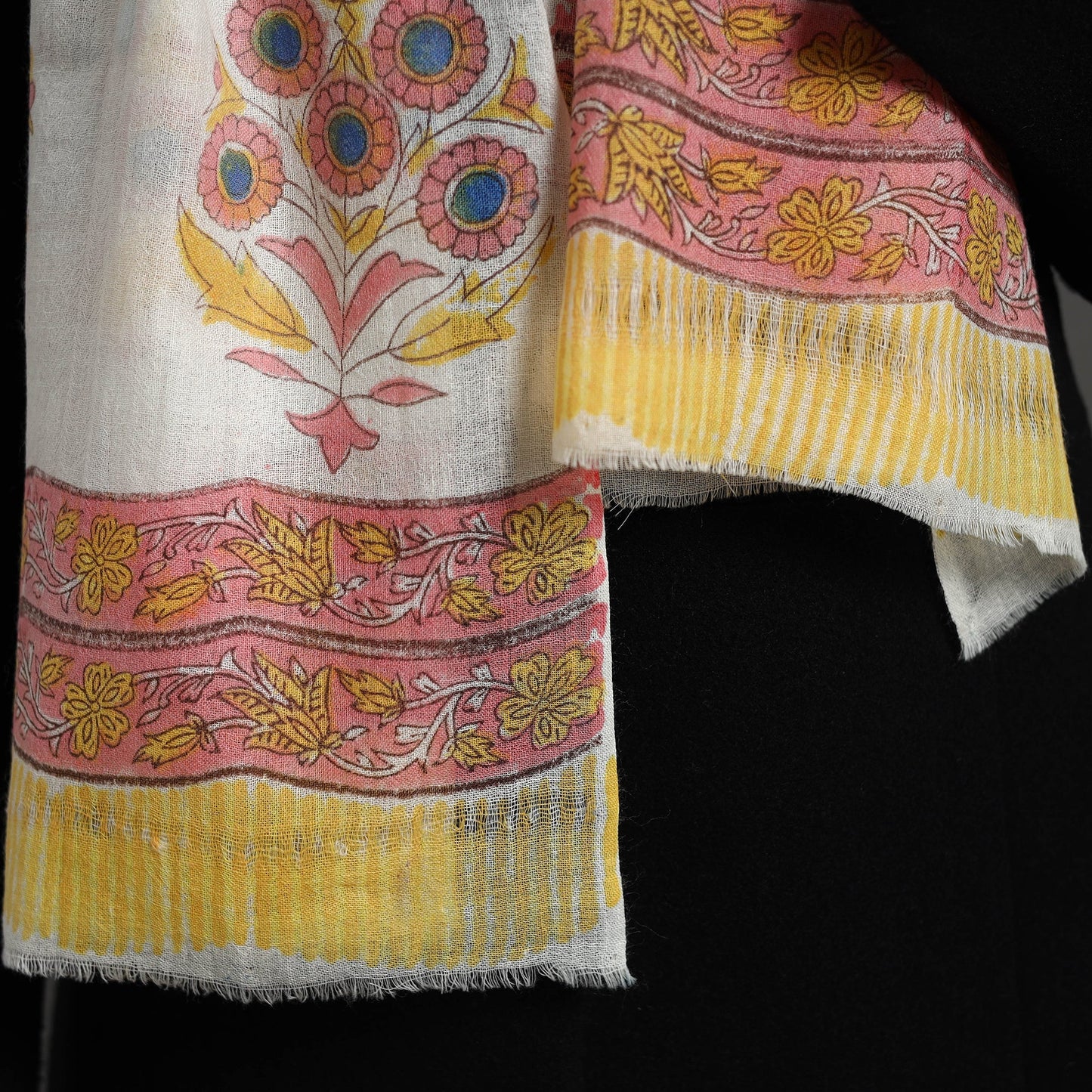 Pink - pure wool sanganeri stole 15 - handcrafted