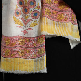 Pink - pure wool sanganeri stole 15 - handcrafted