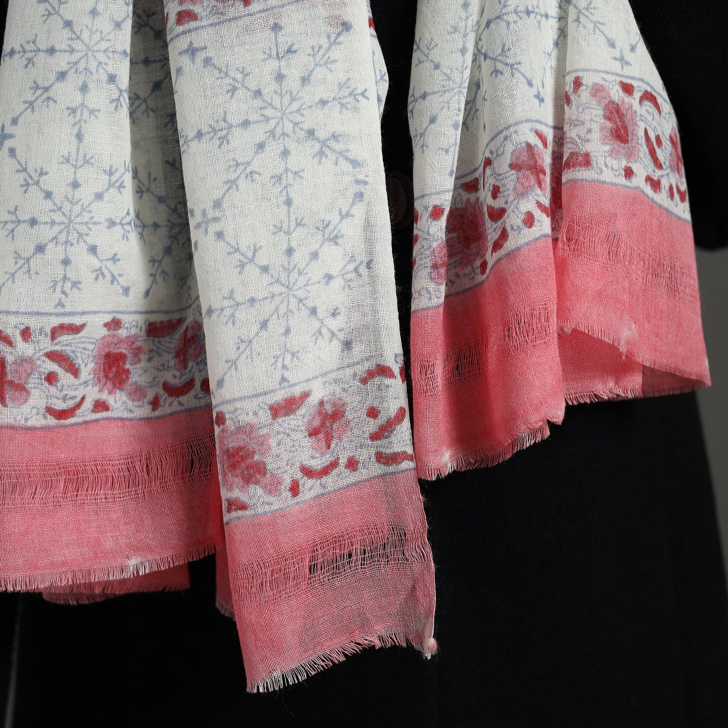 Buy Pure Wool Block Print Pink Sanganeri Stole