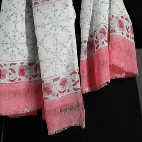 Buy Pure Wool Block Print Pink Sanganeri Stole