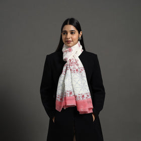Buy Pure Wool Block Print Pink Sanganeri Stole