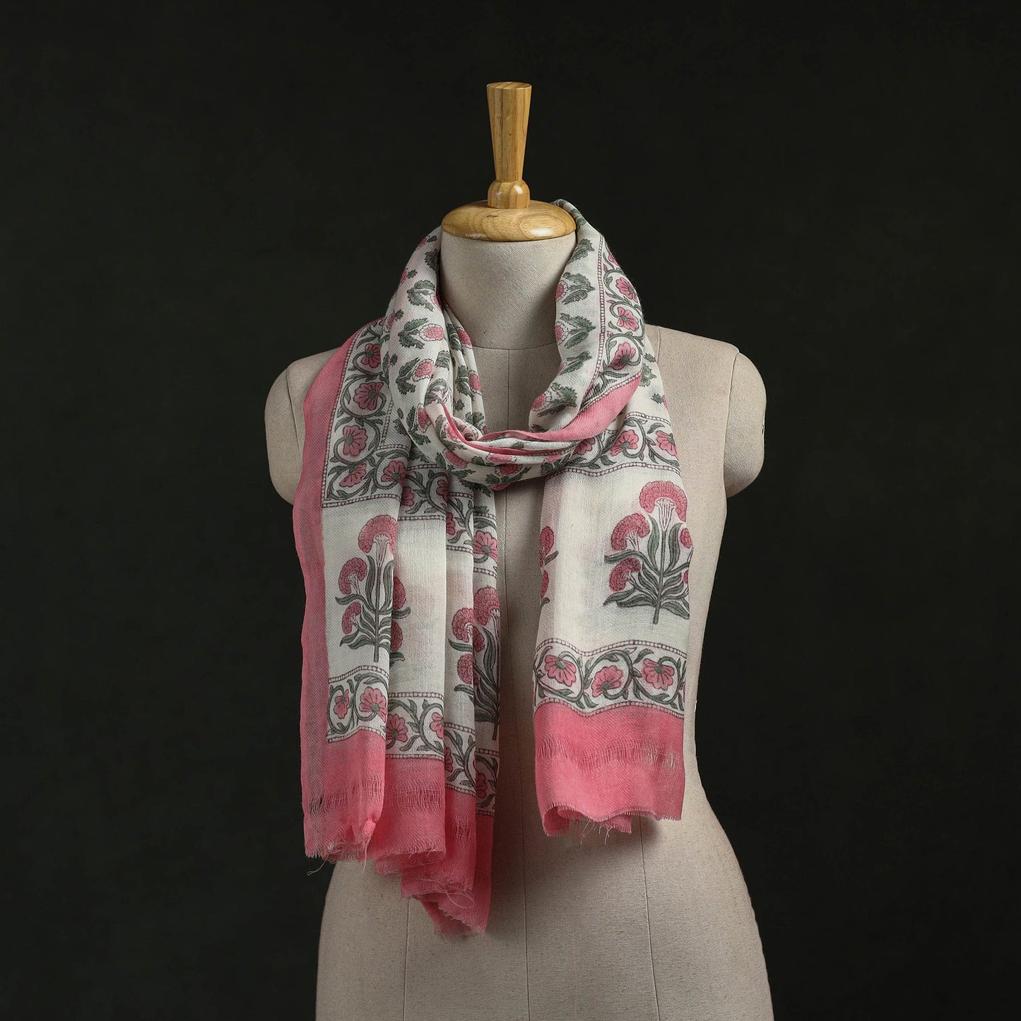 Pure wool hand block print sanganeri stole 04 - handcrafted