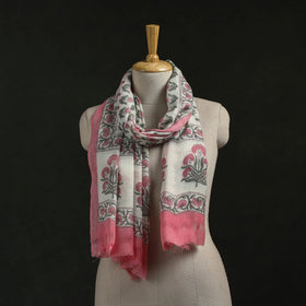 Pure wool hand block print sanganeri stole 04 - handcrafted