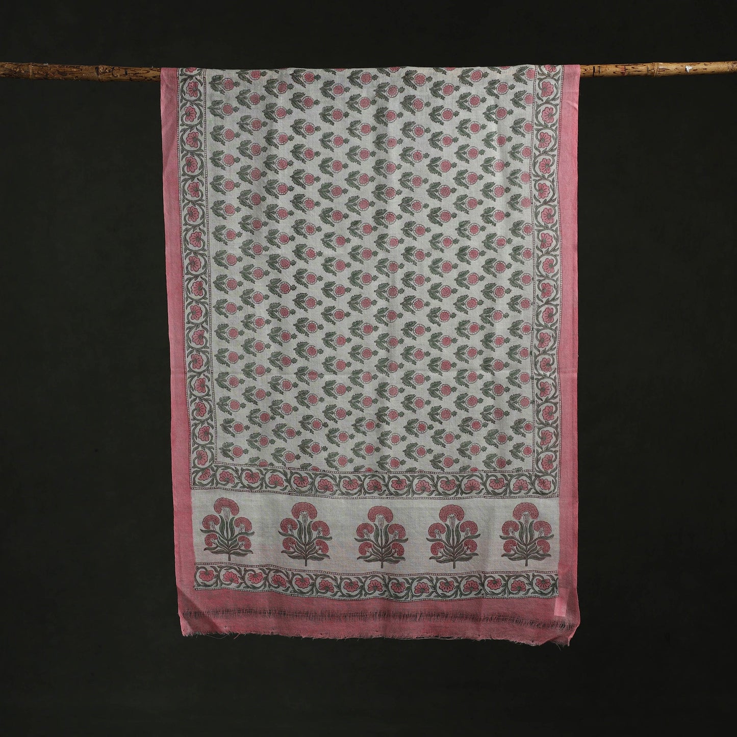 Pure wool hand block print sanganeri stole 04 - handcrafted