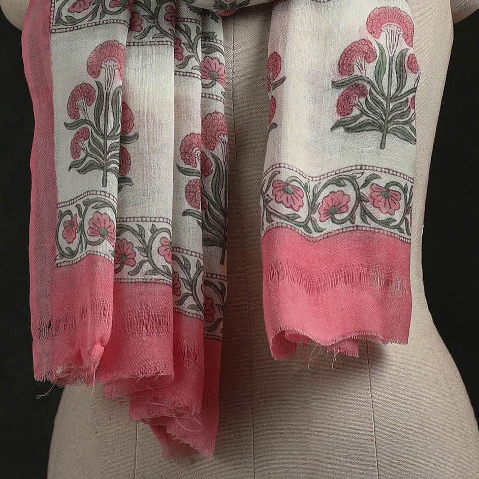Pure wool hand block print sanganeri stole 04 - handcrafted