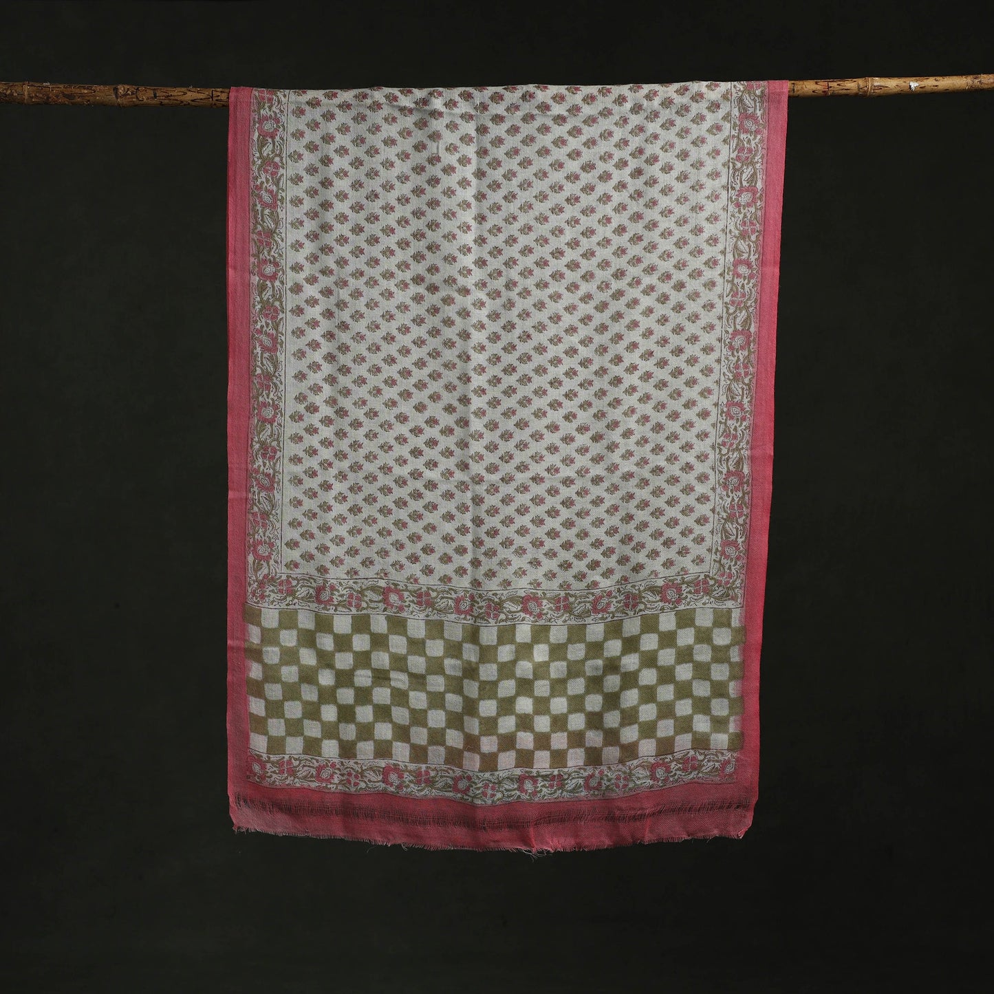 Pure wool hand block print sanganeri stole 07 - handcrafted