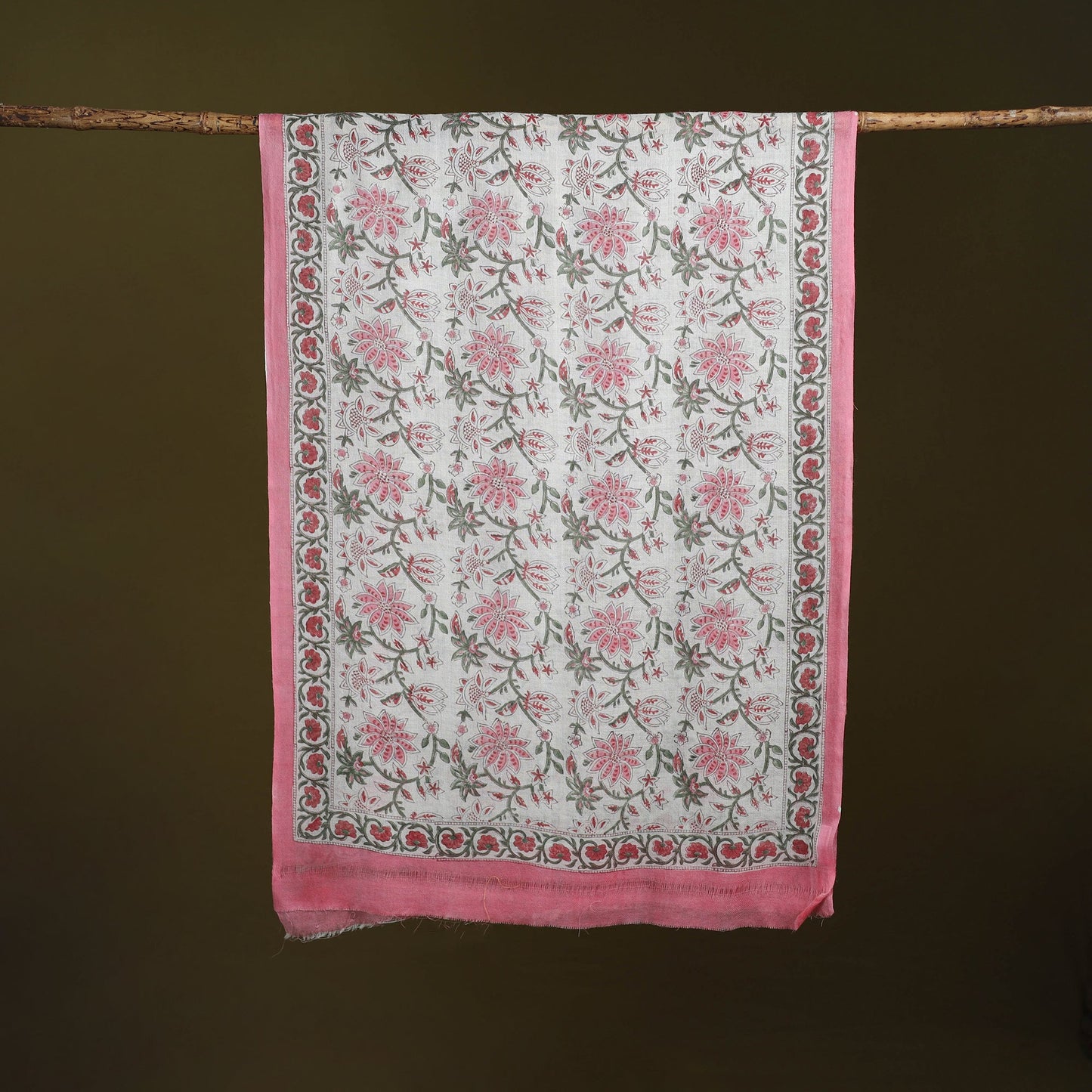 Pure wool hand sanganeri stole 24 - handcrafted